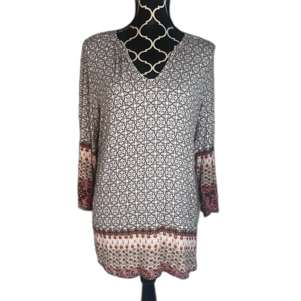 Lila Rose Southwestern Soft Tunic Blouse Size Large Mixed Print Vneck